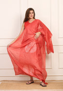 Telo Pareo in Seta Shibori Rosso con Stampe Bianche