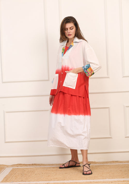 Giacca in Cotone Bicolore Dip-Dye con Dettagli Multicolor