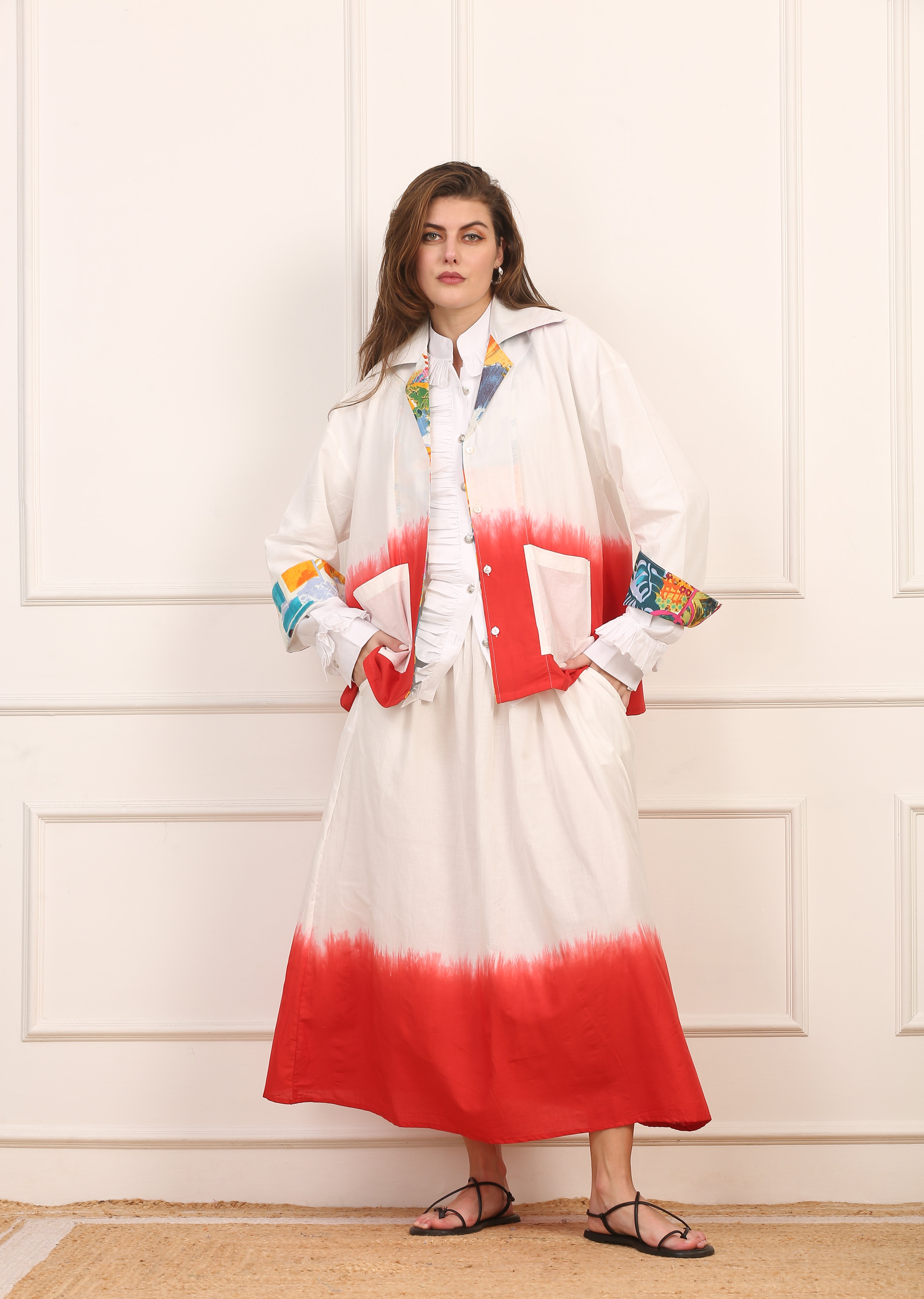 Gonna Lunga in Cotone Bicolore Dip-Dye