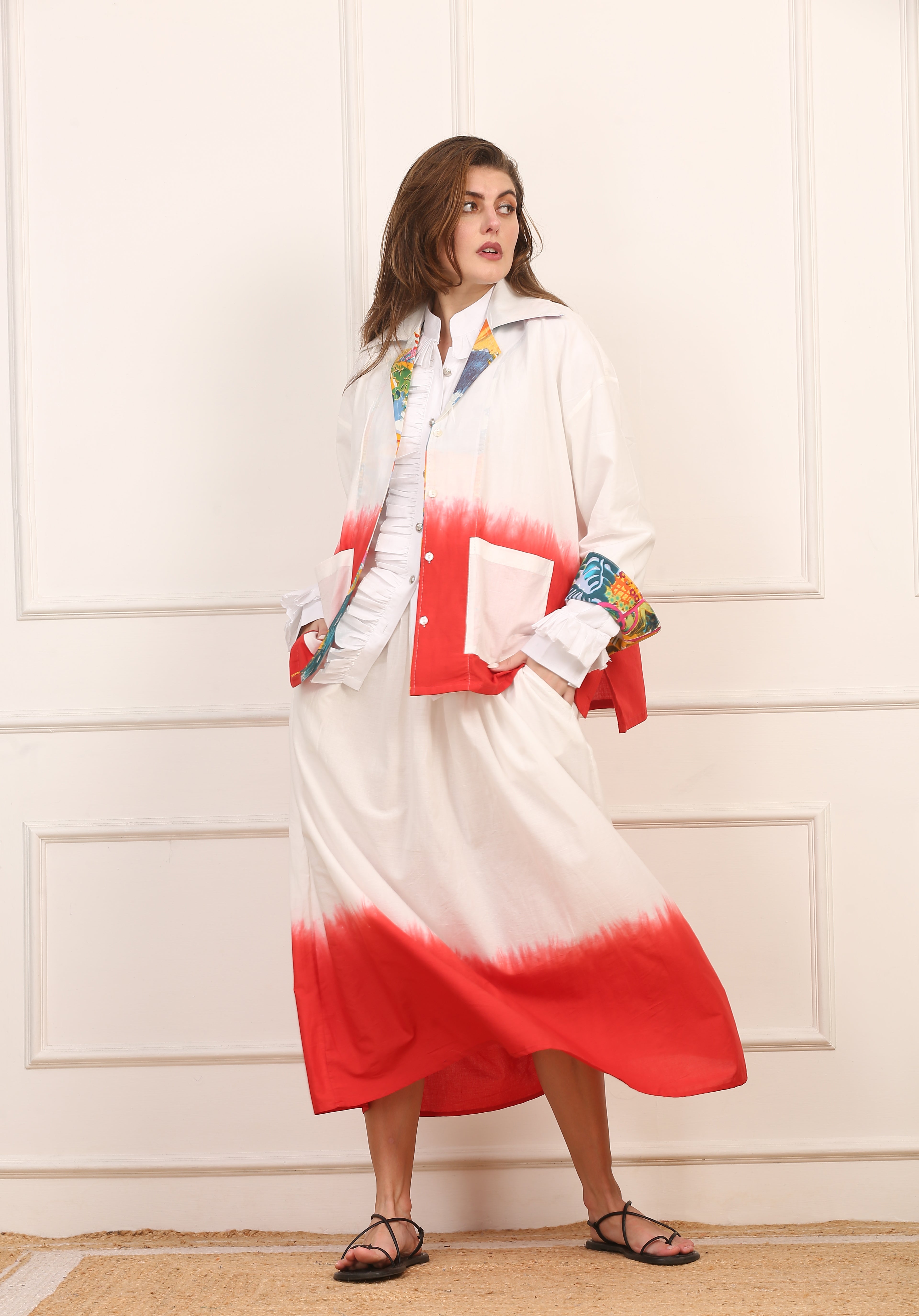 Gonna Lunga in Cotone Bicolore Dip-Dye