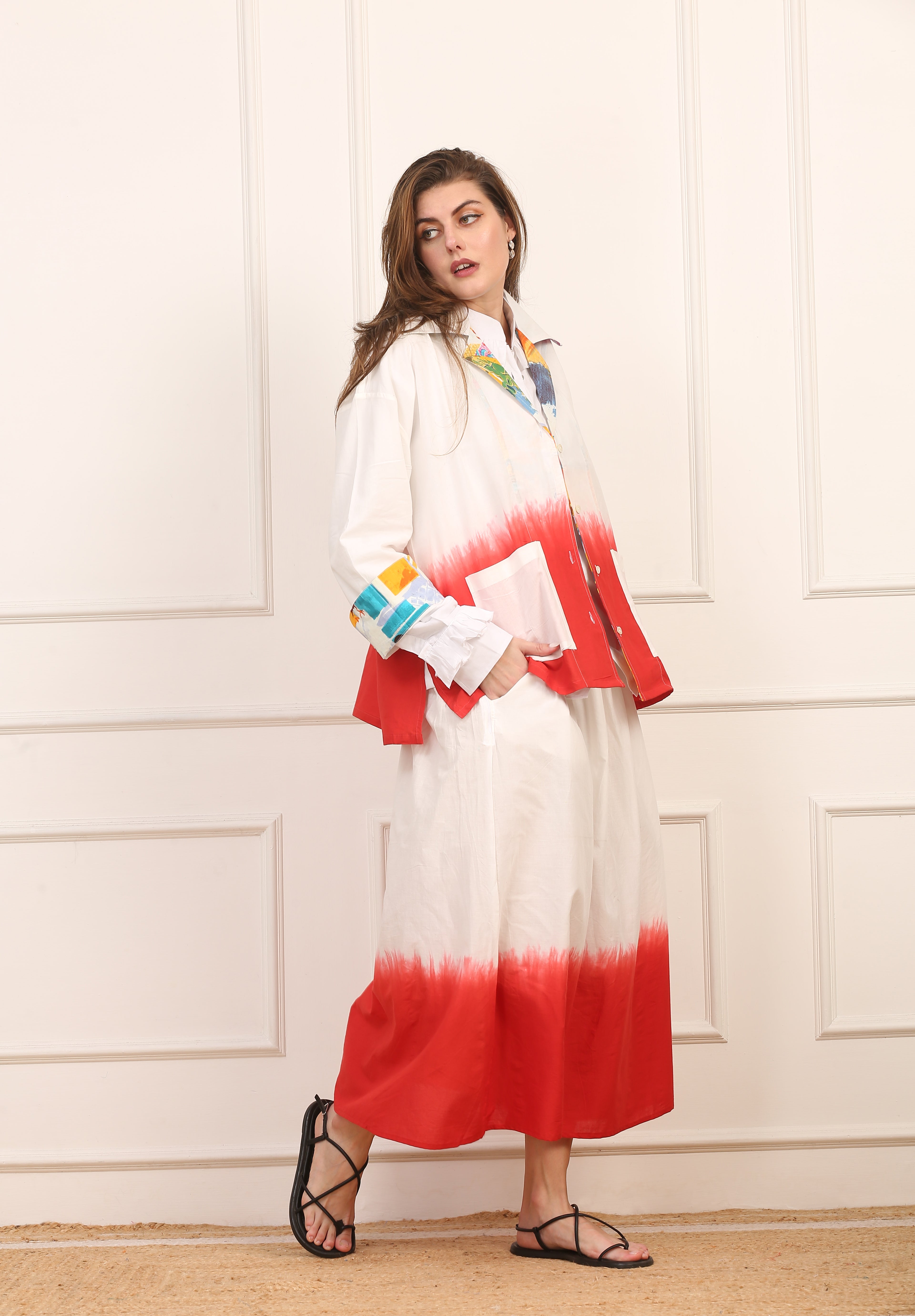 Giacca in Cotone Bicolore Dip-Dye con Dettagli Multicolor