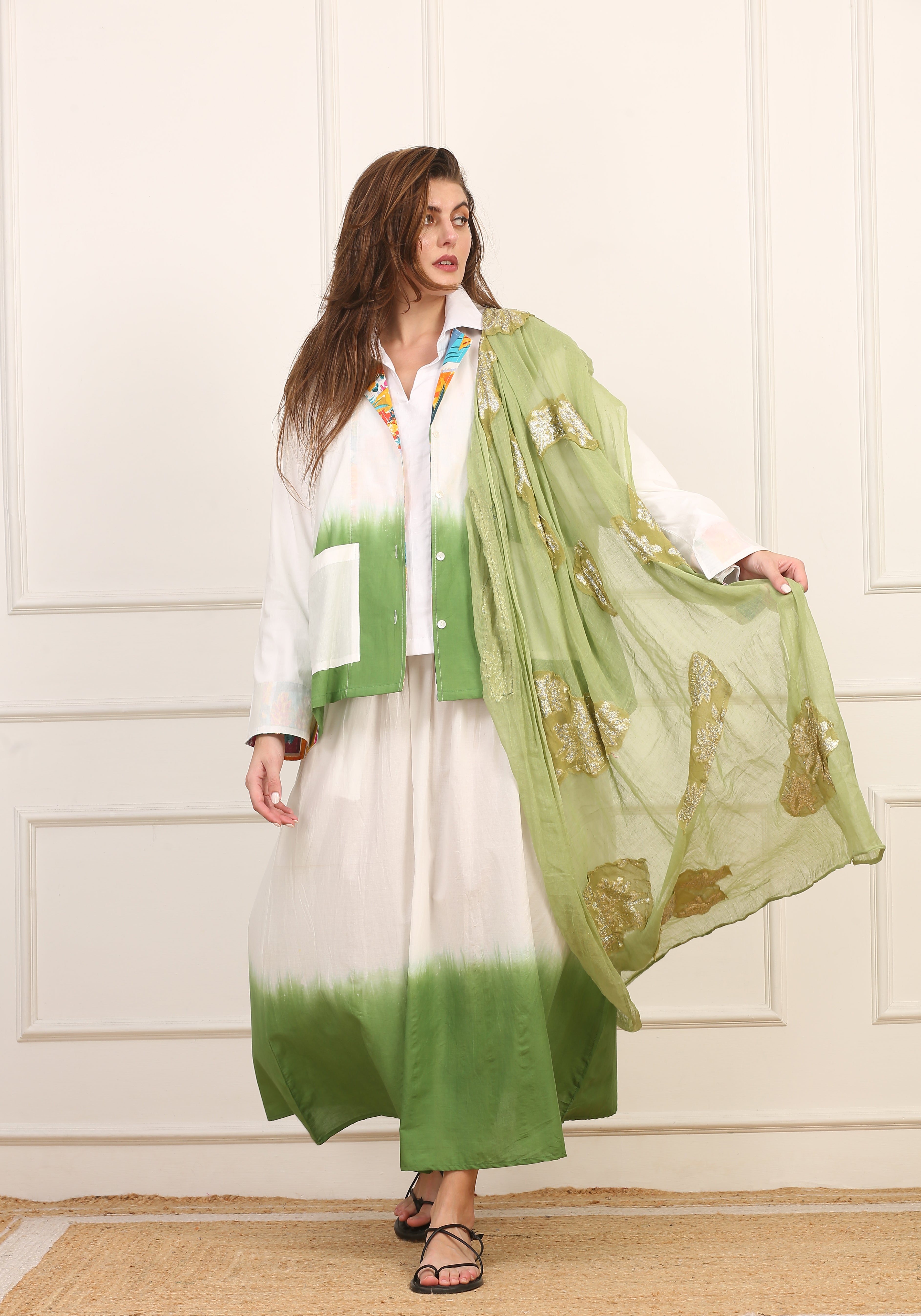 Giacca in Cotone Bicolore Dip-Dye con Dettagli Multicolor