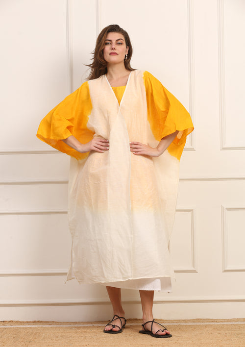Kimono Versatile in Cotone Bianco e Giallo