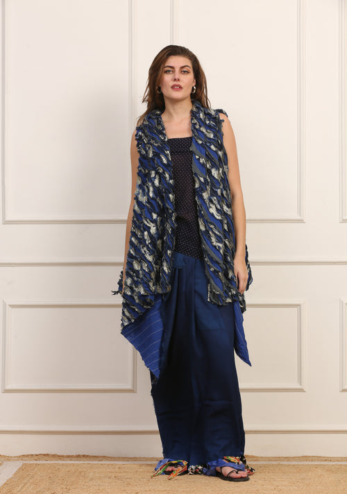 Stola con Buchi Maltinta Blu e Oro Artigianale