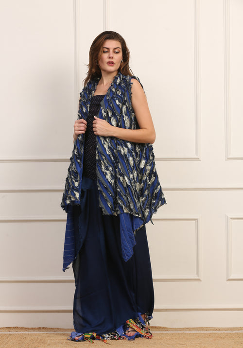 Stola con Buchi Maltinta Blu e Oro Artigianale