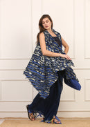 Stola con Buchi Maltinta Blu e Oro Artigianale