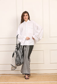 Camicia Lino Cotone Nero con Impunture Bianche