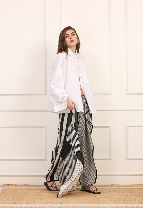 Camicia Lino Cotone Nero con Impunture Bianche