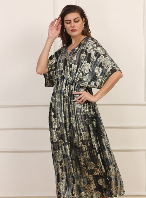 Kaftano Seta Blu e Oro con Ricami