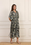 Kaftano Seta Blu e Oro con Ricami