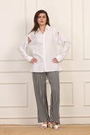 Pantalone in Viscosa a Righe Bianco e Nero