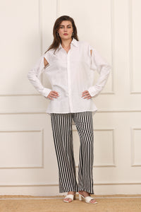 Pantalone in Viscosa a Righe Bianco e Nero