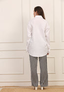 Camicia in Lino Bianco con Cut-Out sulle Maniche