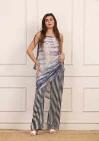 Pareo Versatile in Seta Shibori Bianco e Blu