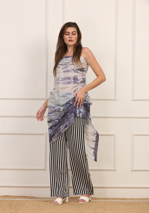 Pareo Versatile in Seta Shibori Bianco e Blu
