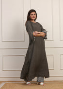 Kaftano Versatile in Lino Grigio con Bordi Cotone Multicolor