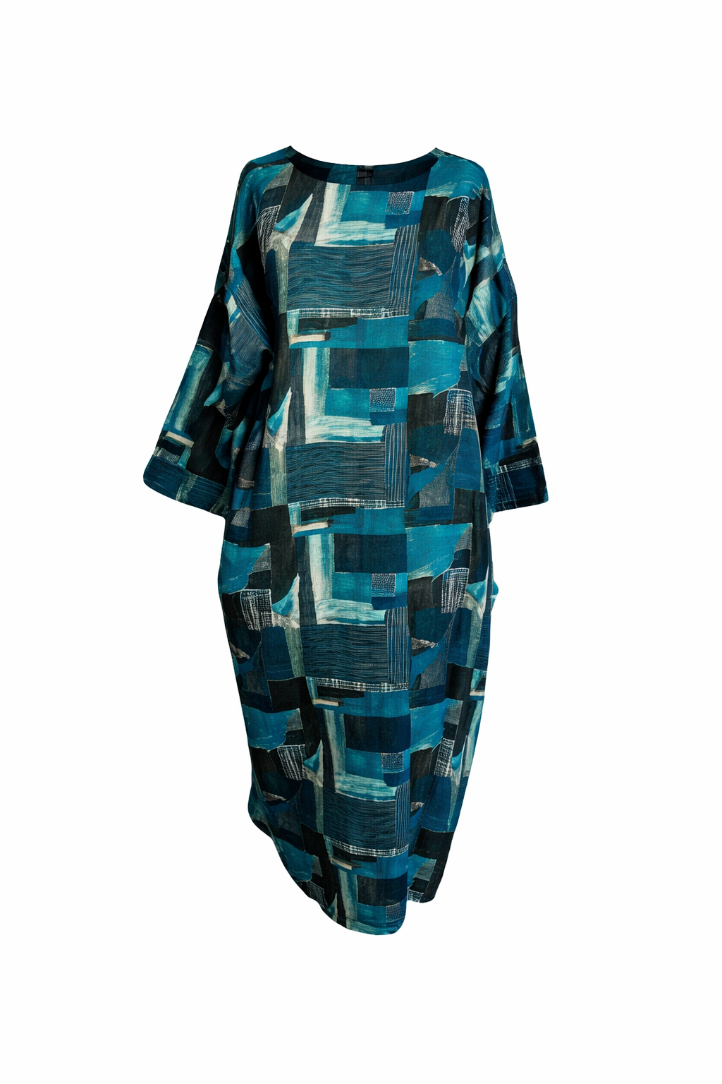 Kaftan in Cotone con Stampa Patch Geometrica