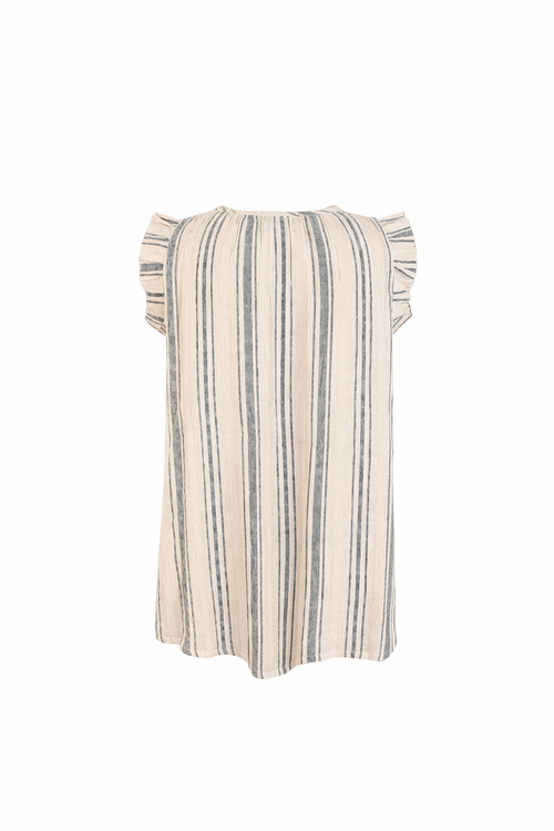 Blusa in Cotone a Righe con Maniche a Volant