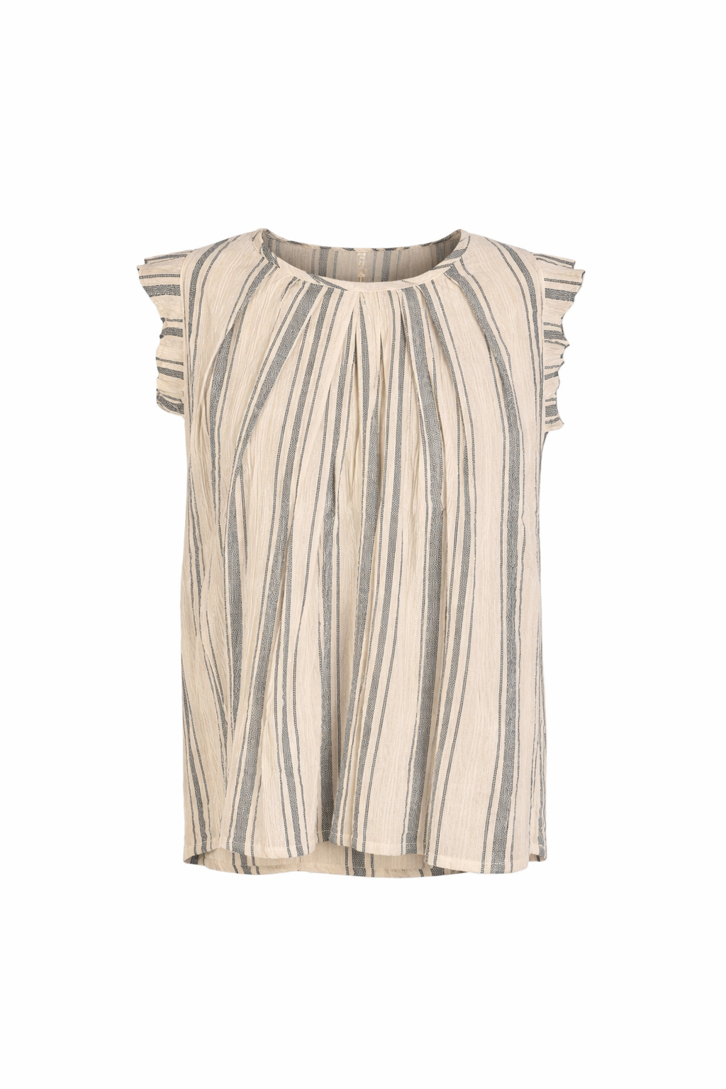 Blusa in Cotone a Righe con Maniche a Volant