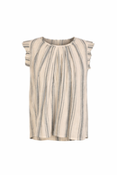 Blusa in Cotone a Righe con Maniche a Volant