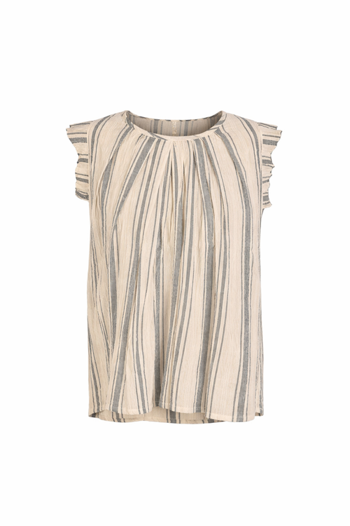 Blusa in Cotone a Righe con Maniche a Volant