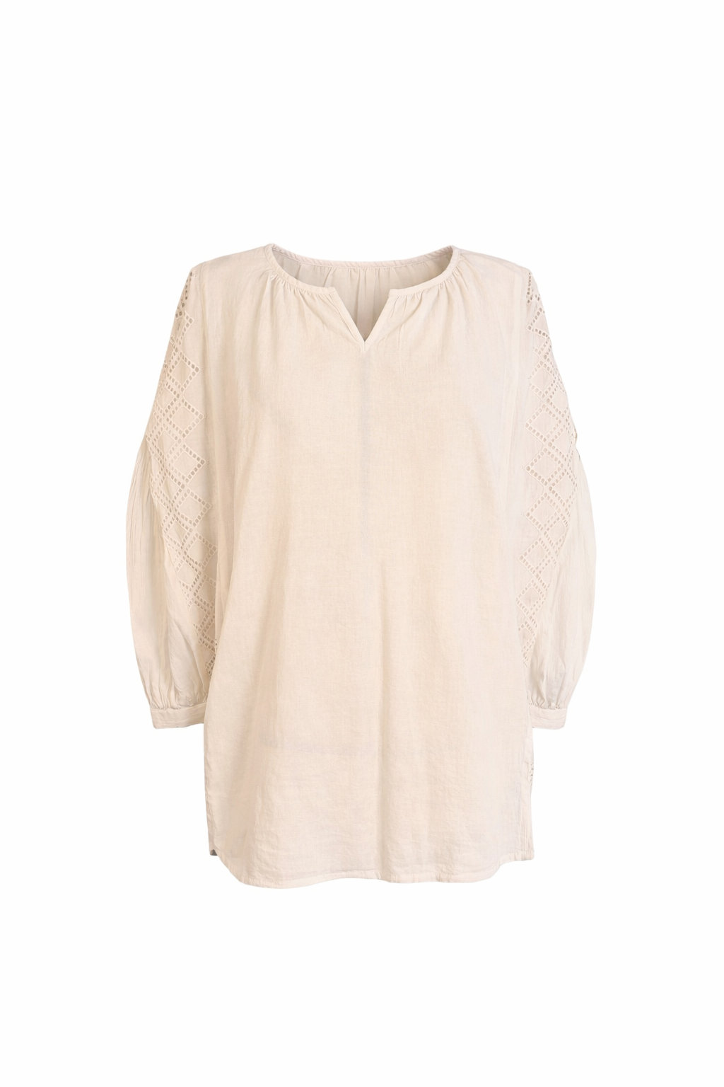Blusa in Cotone con Inserti Sangallo