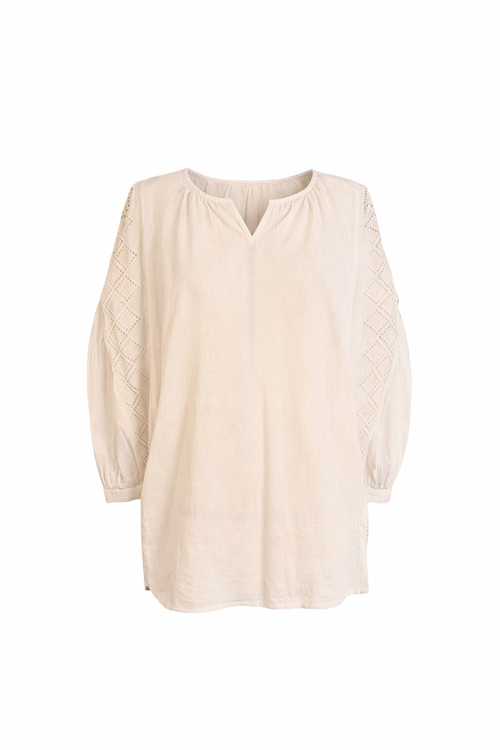 Blusa in Cotone con Inserti Sangallo