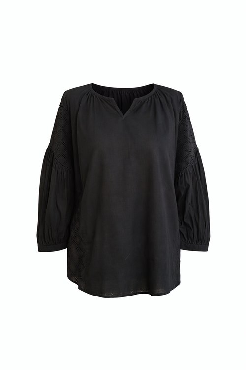 Blusa in Cotone con Inserti Sangallo