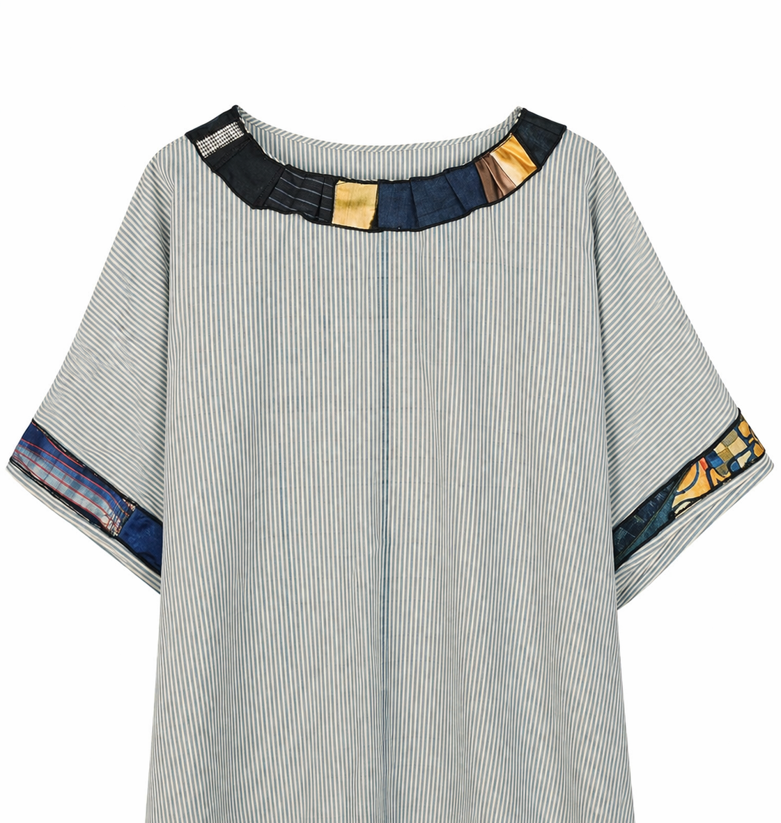 T-Shirt Oversize in Cotone a Righe con Applicazioni in Seta