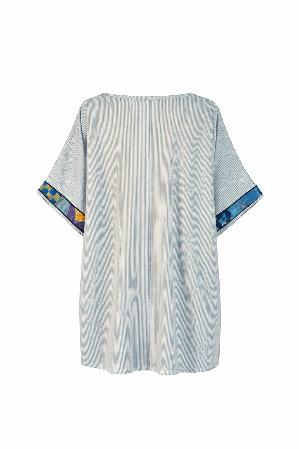 T-Shirt Oversize in Cotone a Righe con Applicazioni in Seta