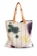 Tote Bag in Cotone Tie-Dye con Manici in Pelle Naturale