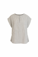 Blusa in Cotone a Righe Azzurro Sbiadito e Bianco con Drappeggio sul Retro
