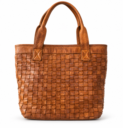 Borsa intrecciata cognac in pelle