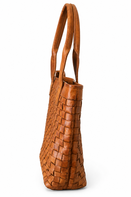 Borsa intrecciata cognac in pelle