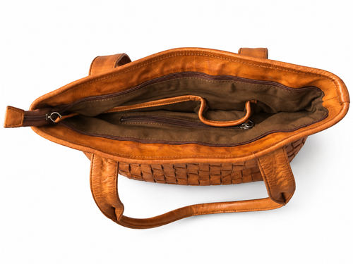 Borsa intrecciata cognac in pelle