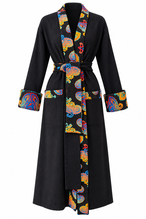 Kimono in cotone pesante con ciniglia vintage