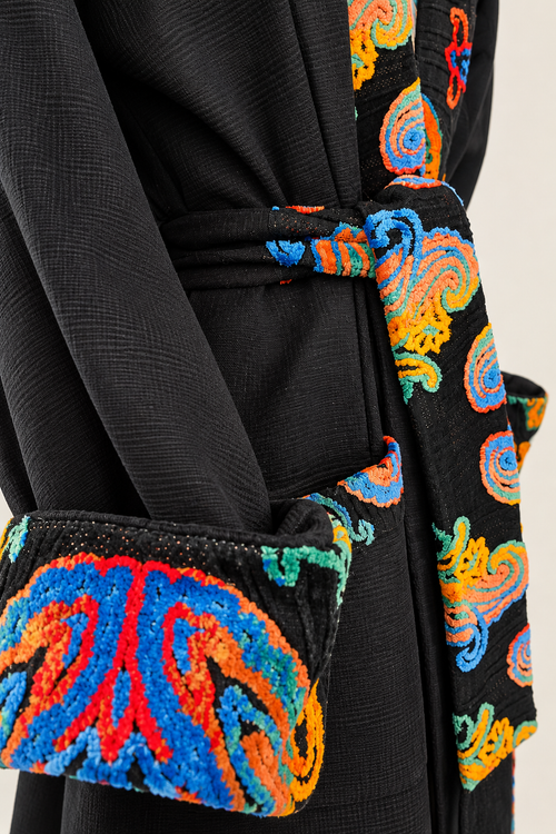 Kimono in cotone pesante con ciniglia vintage