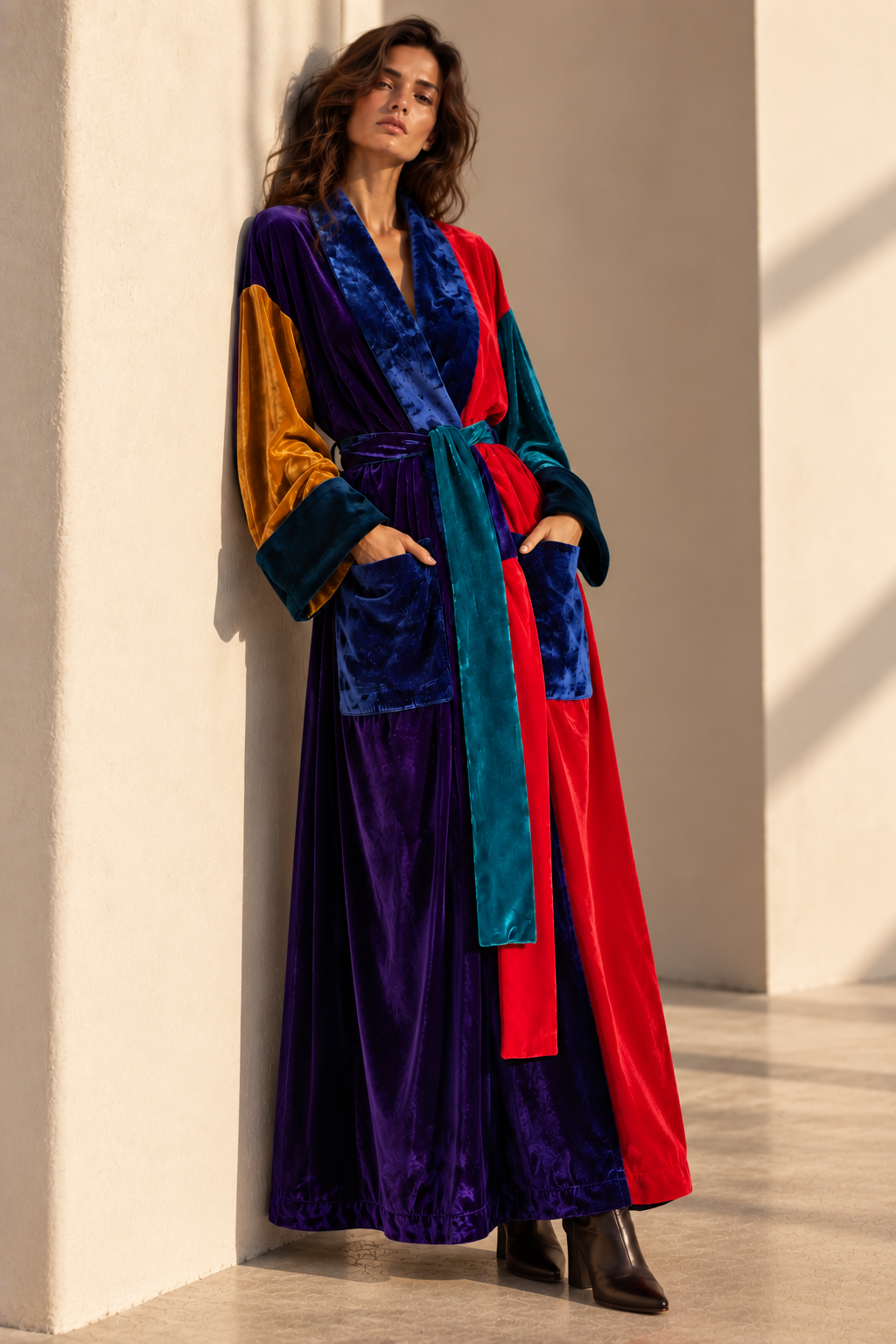 Kimono in velluto stile patch