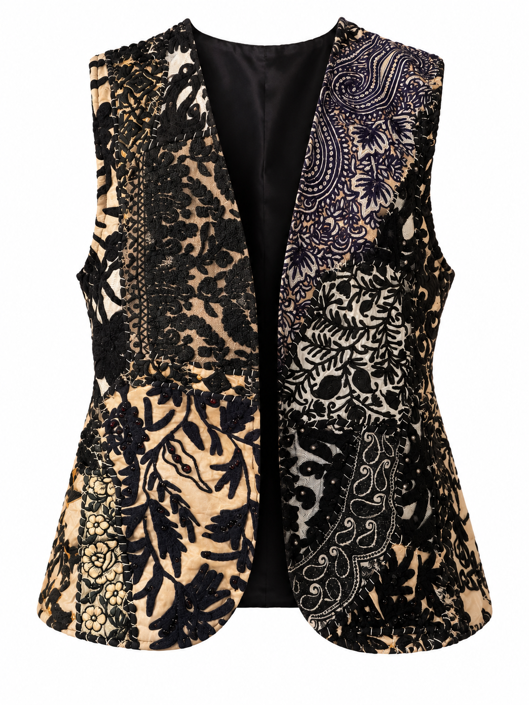Gilet in seta e cotone con applicazioni