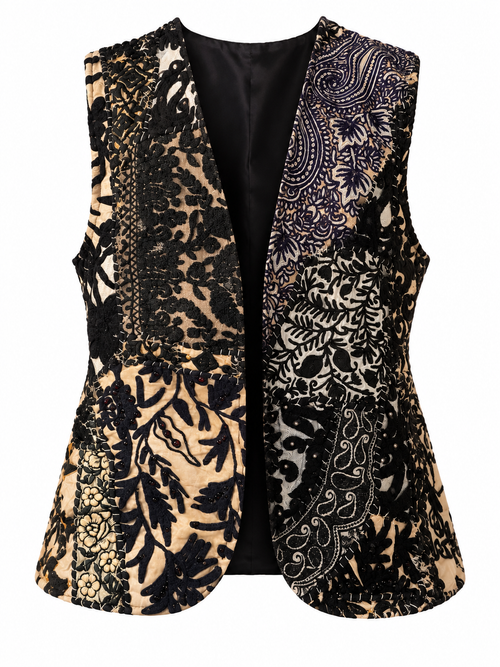 Gilet in seta e cotone con applicazioni
