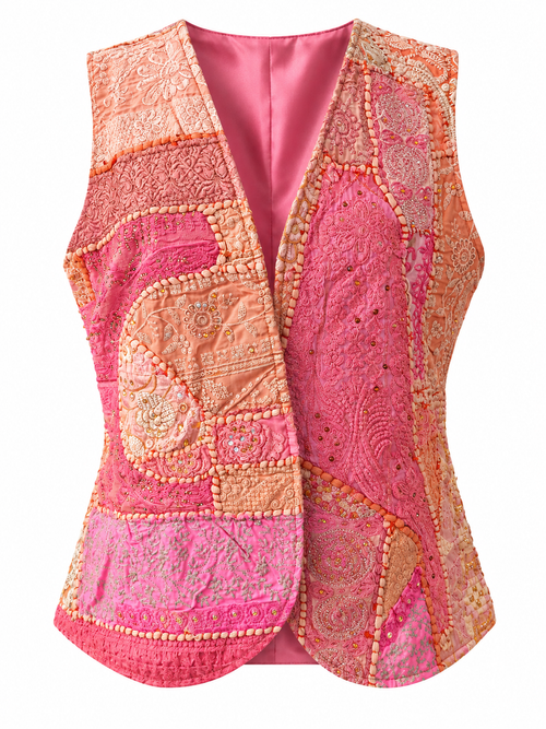 Gilet in seta e cotone con applicazioni