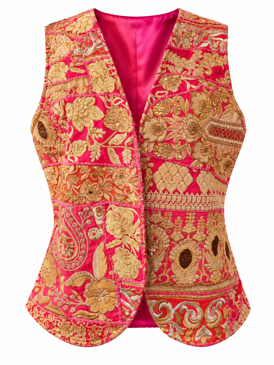 Gilet in seta e cotone con applicazioni