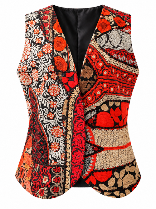 Gilet in seta e cotone con applicazioni