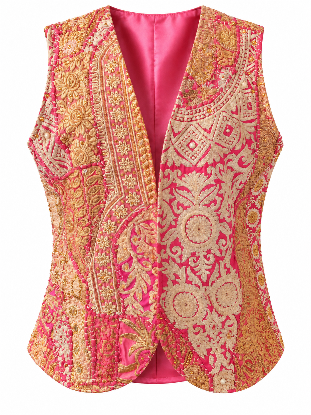 Gilet in seta e cotone con applicazioni