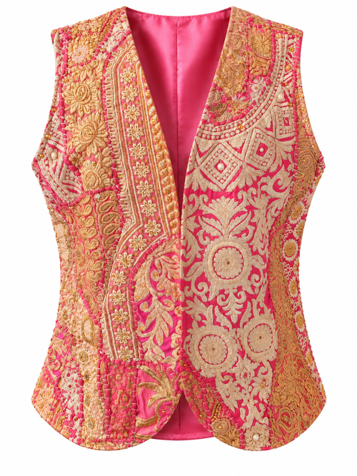 Gilet in seta e cotone con applicazioni