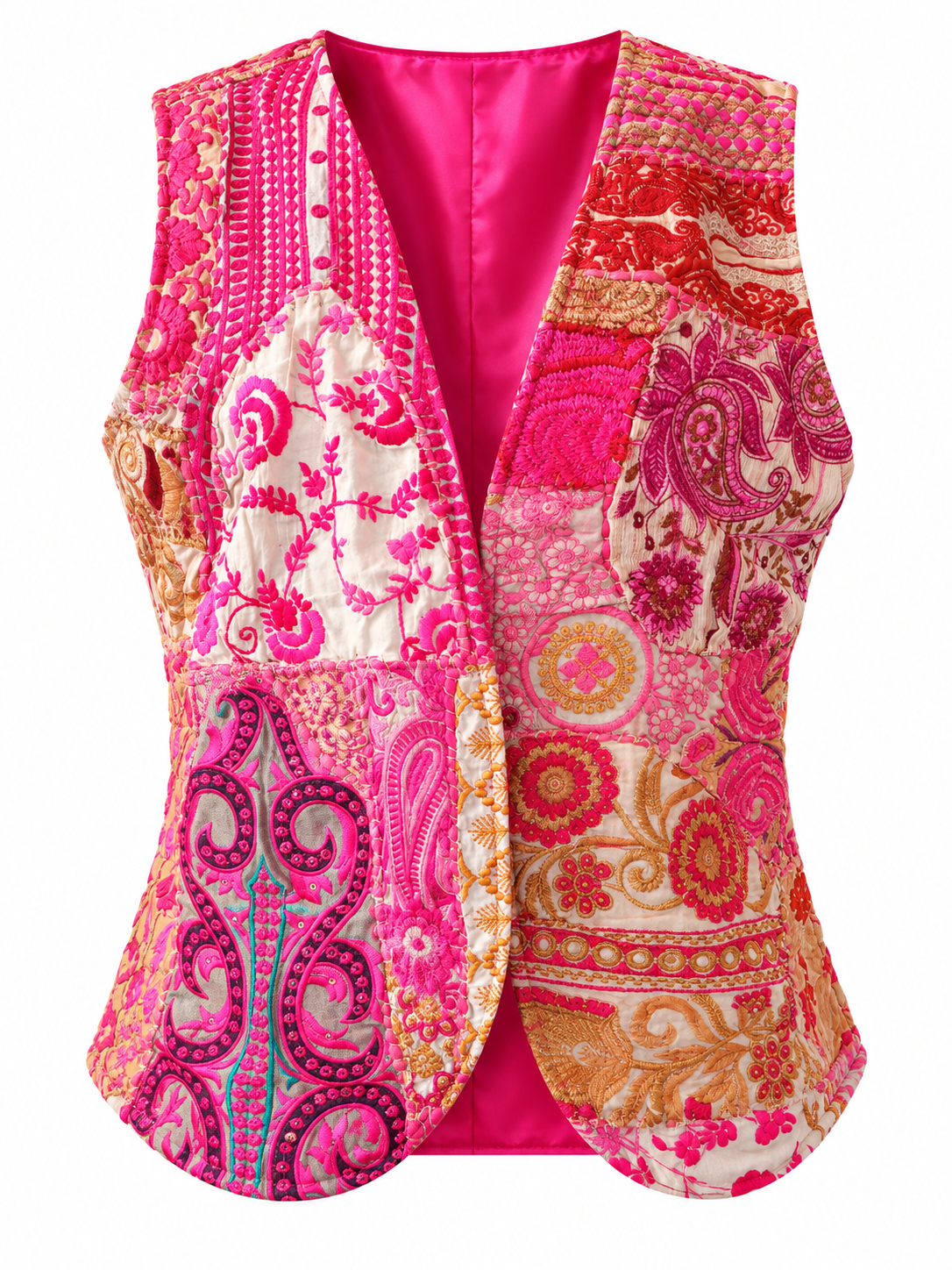 Gilet in seta e cotone con applicazioni
