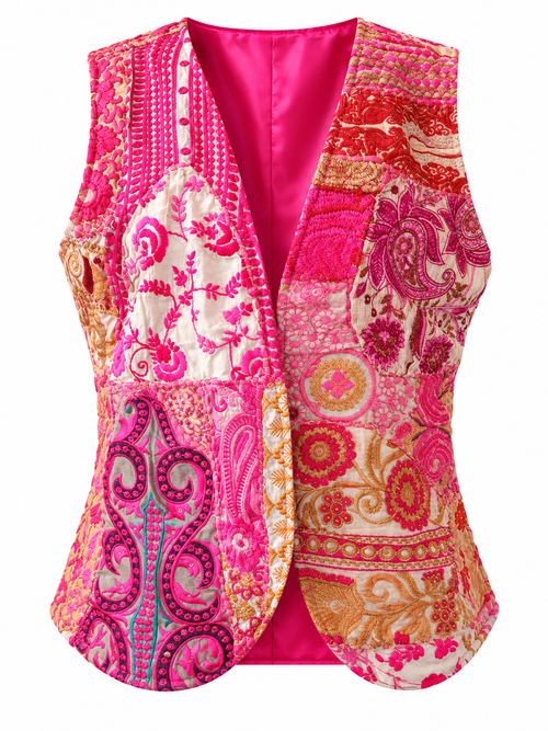 Gilet in seta e cotone con applicazioni
