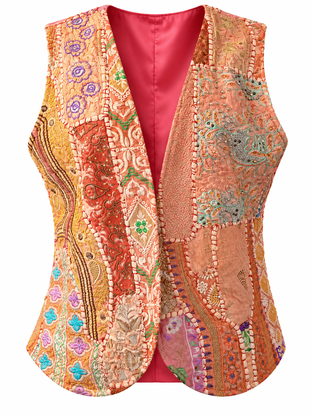 Gilet in seta e cotone con applicazioni