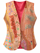 Gilet in seta e cotone con applicazioni