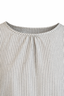 Blusa in Cotone a Righe Azzurro Sbiadito e Bianco con Drappeggio sul Retro